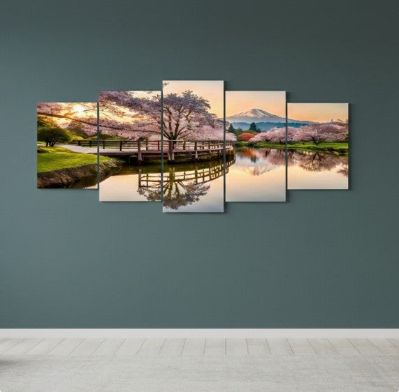 5-Piece Wooden Sticky Wall Frame Set | 16x40 Inch Ready Size | Self-Adhesive Decorative Wall Tiles with Easy Installation Tape