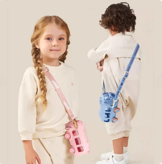 School Bus Design Kids Water Bottle | Strap 600ml | Random Color