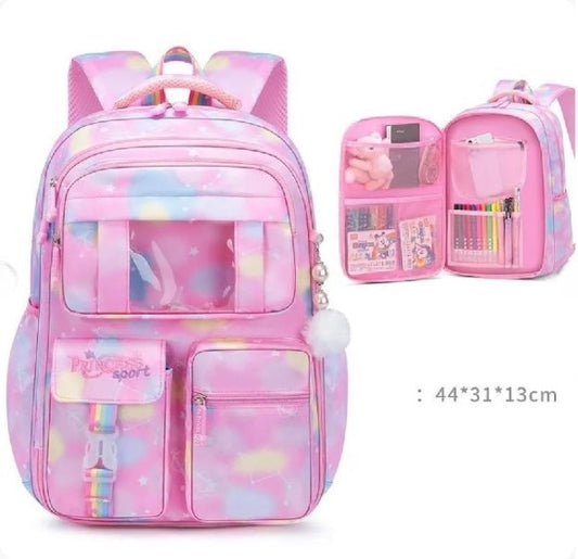 Princess Dream Rainbow School Backpack | Large Capacity Ergonomic Pastel Book Bag for Girls