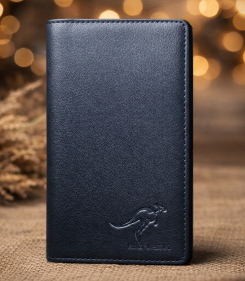 Premium Men’s Long Leather Wallet | Multi-Slot Executive Bifold with Embossed Kangaroo Logo