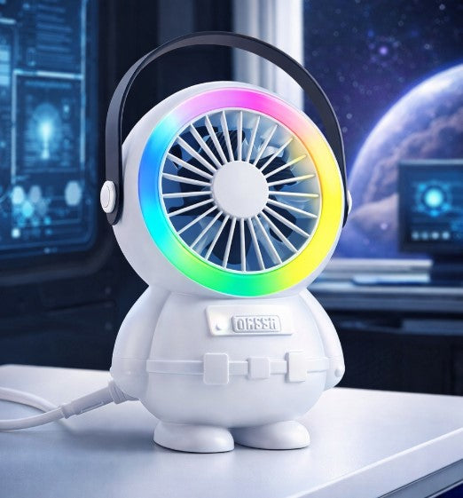 Astro Series Astronaut Mini Desktop Fan | Portable USB Rechargeable Fan with RGB Night Light