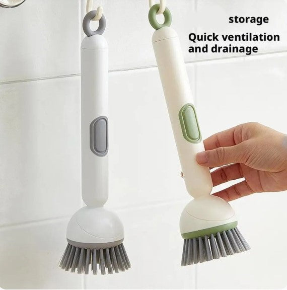 Kitchen Cleaning Adjustable Handle Brush | Soap Dispenser Refillable PET Portable Head for Dishes Pans Pots