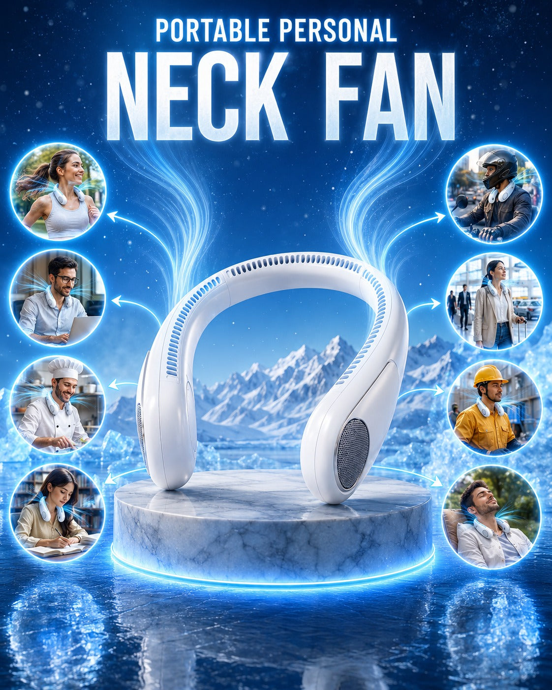 Portable Personal Neck Fan | Wearable Bladeless Cooling Fan | 360° All-Around Airflow 3-Speed Adjustment USB Rechargeable for Outdoor & Indoor Use