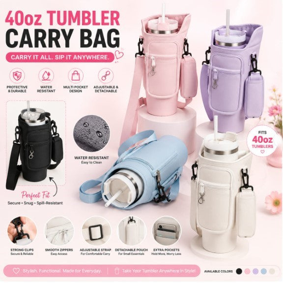 Carry Bag for 40oz Stainless Steel Tumbler with Adjustable Strap | Random Color