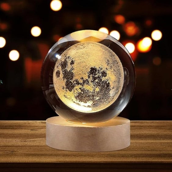 3D Galaxy Crystal Ball Lamp with Wooden LED Base | Decorative Night Light