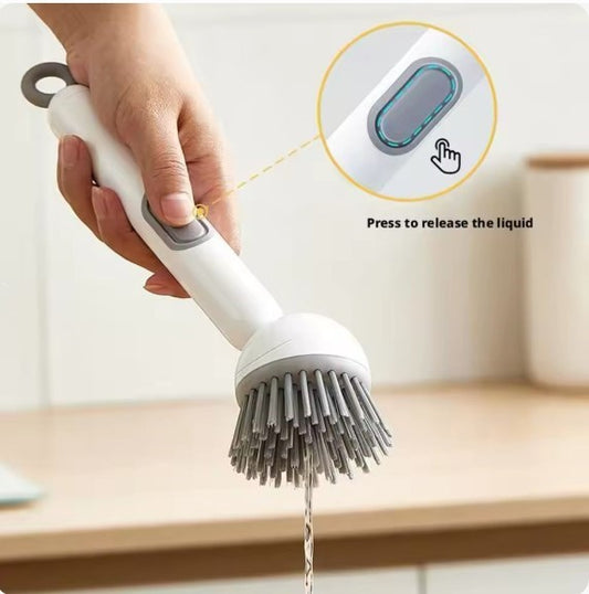 Kitchen Cleaning Adjustable Handle Brush | Soap Dispenser Refillable PET Portable Head for Dishes Pans Pots