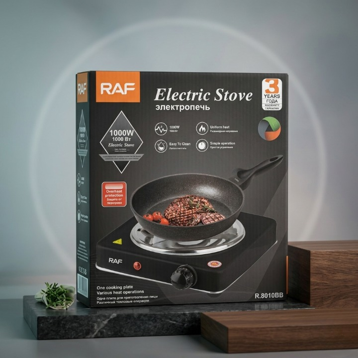 RAF 1000W Single Electric Stove | Portable Hot Plate Countertop Cooker | Adjustable Temperature Control & Overheat Protection