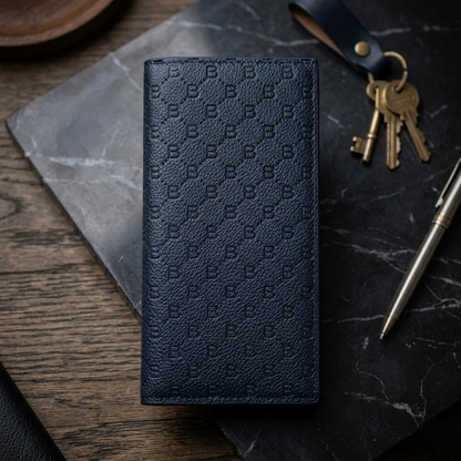 Premium Embossed Monogram Leather Long Wallet | Luxury Bi-Fold Business Clutch & Card Organizer for Men