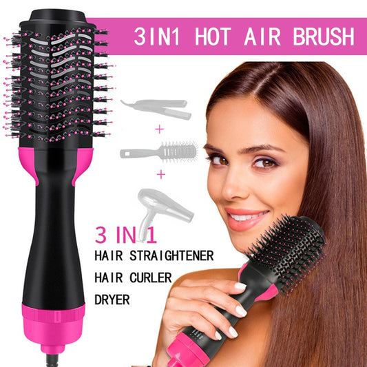 3-in-1 Hot Air Brush | Professional One-Step Hair Dryer | Straightener, and Curler