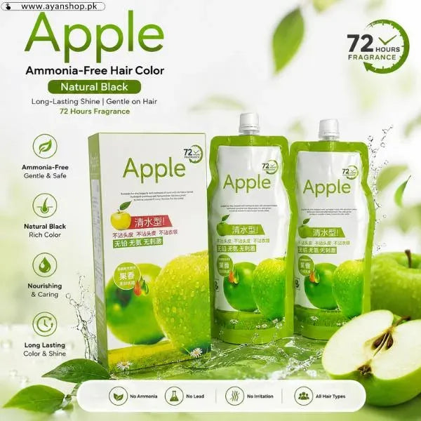 Apple Hair Color 96 Natural Black Ammonia | Chemical Free Hair Dye Brown Coverage Natural Black | Brown Shades 500x2ml