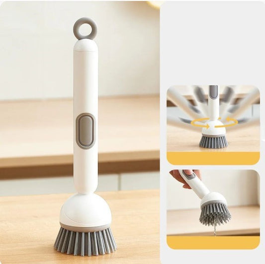 Kitchen Cleaning Adjustable Handle Brush | Soap Dispenser Refillable PET Portable Head for Dishes Pans Pots