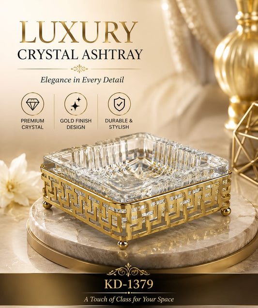 Luxury Metal & Crystal Ashtray | Elegant Decorative Cigarette Ash Tray
