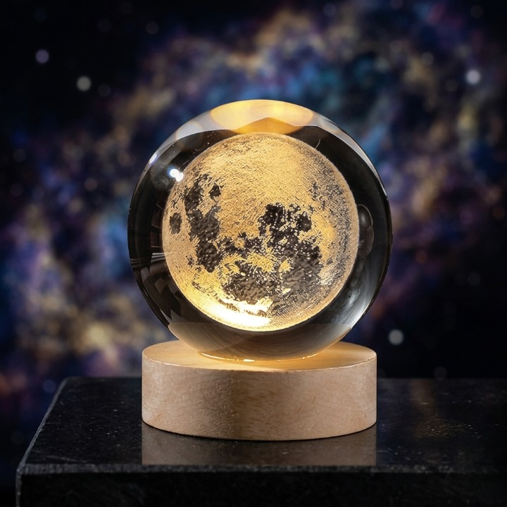 3D Galaxy Crystal Ball Lamp with Wooden LED Base | Decorative Night Light