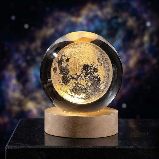 3D Galaxy Crystal Ball Lamp with Wooden LED Base | Decorative Night Light