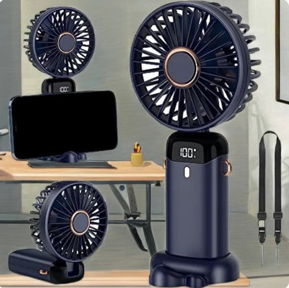Rechargeable Hand Fan with LED Display | 5 Speed Modes Portable Mini Handy Fan for Kids & School Use
