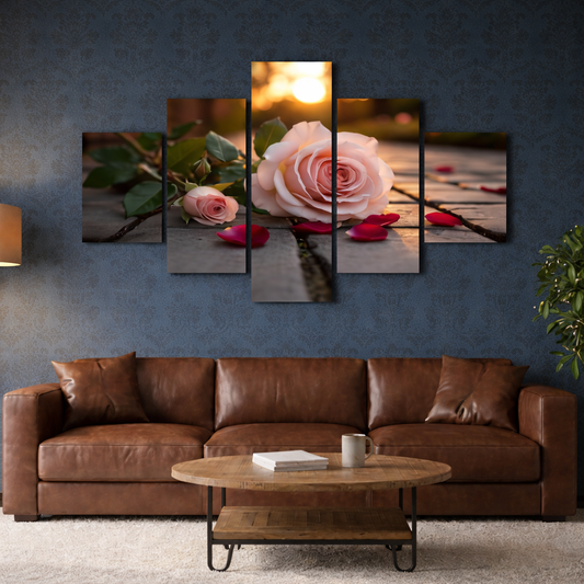 Golden Rose – 5 Panel Modern Canvas Wall Art Set