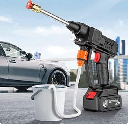 Automatic Cordless Car Wash Spray Gun | 48V High Pressure Lithium Battery | Wireless Foam Jet Washer (Single Battery)