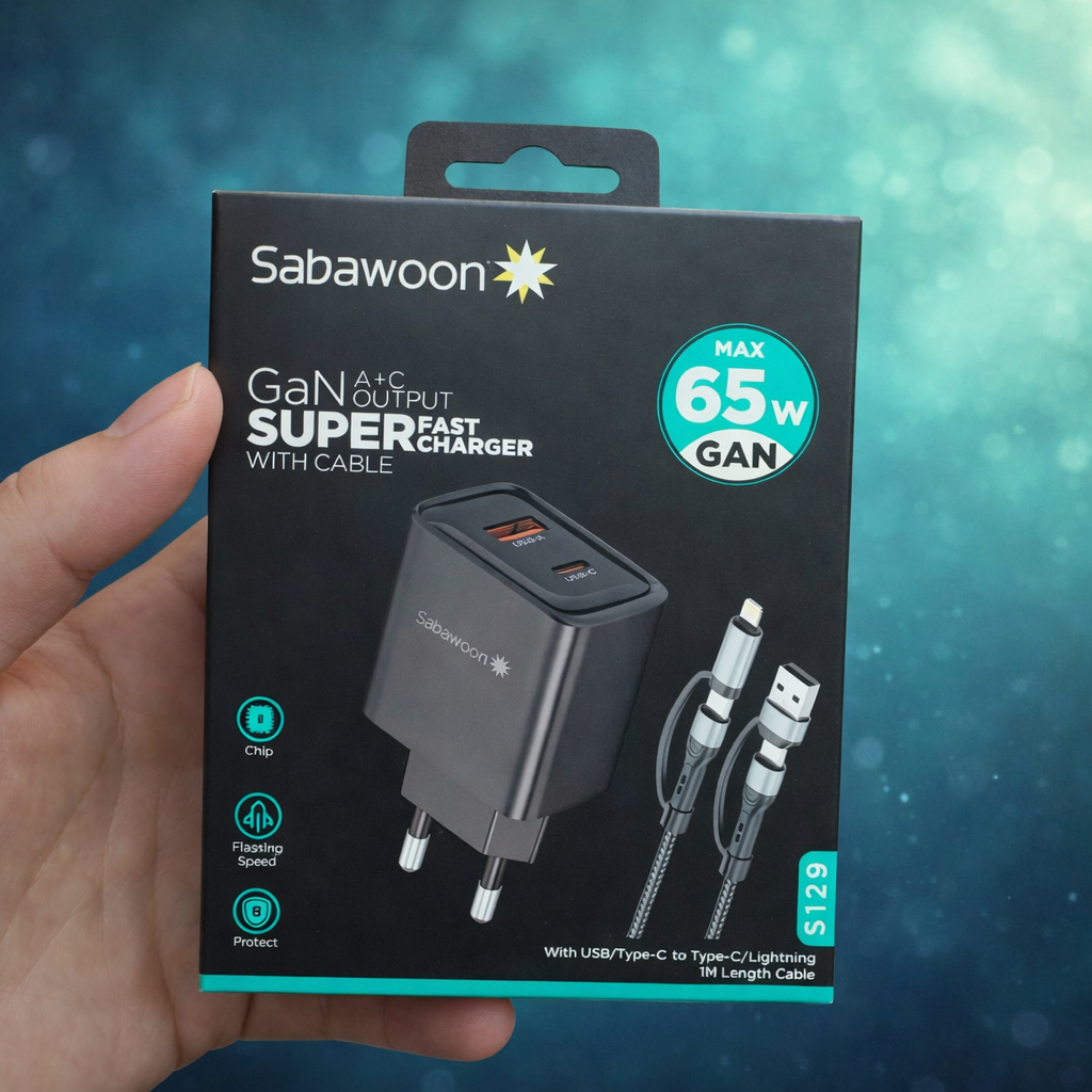 Super-Fast Charger 65W GaN A+C with Cable this charger delivers safe stable and powerful charging with Cable