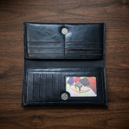 Premium Genuine Black Leather Long Wallet | Elegant Bi-Fold Business Clutch & Travel Organizer for Men