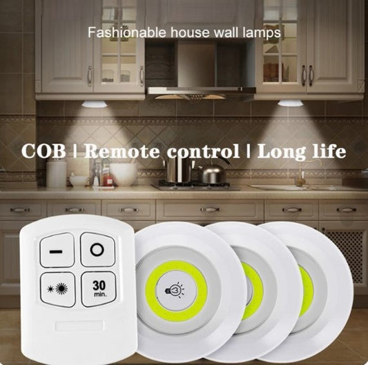 Pack of 3 LED Remote Control Lights | Tap Lights with Self Adhesive for Cabinet | Wardrobe & Kitchen