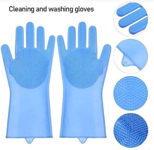 Silicone Dishwashing & Cleaning Pair Gloves | Reusable Heat-Resistant Scrubber Gloves for Kitchen | Bathroom | Household Cleaning