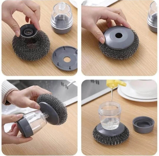 Kitchen Soap Dispensing Palm Brush | Automatic Filling Dish Scrubber | PET Bristles | Non-Scratch Cleaning Brush for Pots, Pans, and Sinks
