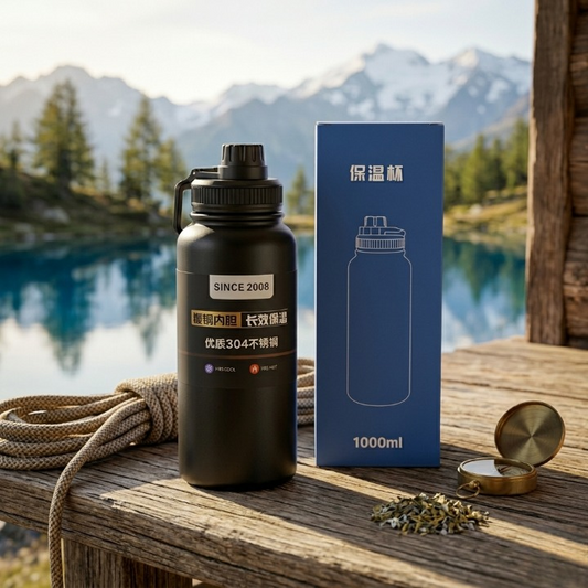1000ml Matte Black Stainless-Steel Vacuum Insulated Water Bottle | Carrying Strap Durable | Stylish