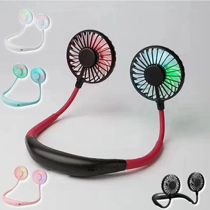Lazy Portable Silent Neck Fan | Wearable Rechargeable Dual Fan | LED Light & 3-Speed Control