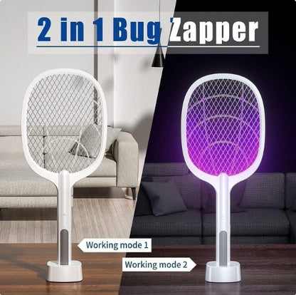 2 In 1 Electric Mosquito Killer | UV Light LED Lamp Rechargeable Mosquito Trap Racket | Anti Insect Bug Zapper