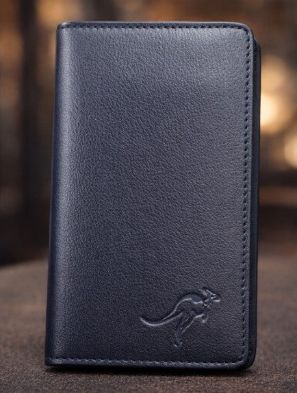 Premium Men’s Long Leather Wallet | Multi-Slot Executive Bifold with Embossed Kangaroo Logo