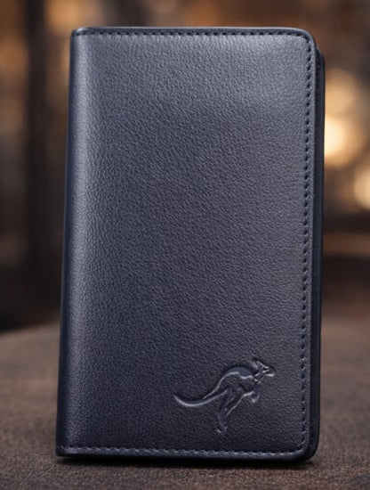 Premium Men’s Long Leather Wallet | Multi-Slot Executive Bifold with Embossed Kangaroo Logo