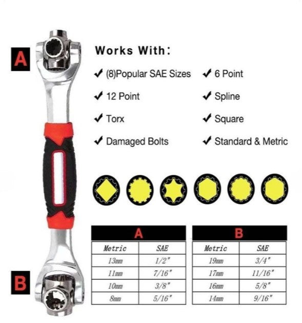 48-In-1 Universal Multi-Function Wrench | 360° Rotary Adjustable Spanner | Nuts & Bolts