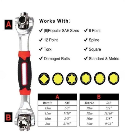 48-In-1 Universal Multi-Function Wrench | 360° Rotary Adjustable Spanner | Nuts & Bolts
