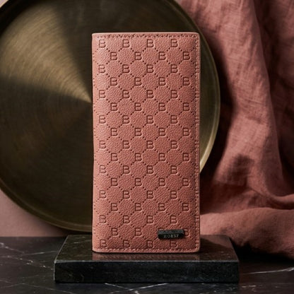 Premium Embossed Monogram Leather Long Wallet | Luxury Bi-Fold Business Clutch & Card Organizer for Men