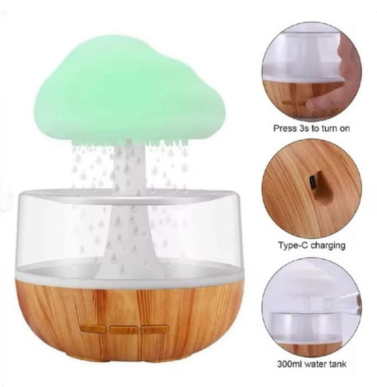 Cloud Rain Aroma Diffuser | LED Humidifier | Elegant Ambient Night Light | Realistic Raindrop Effect for Home | Office Decor