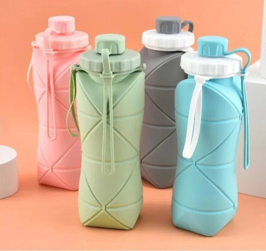 Silicon Foldable Bottle 600ml | Portable Travel Smart Water Bottle | Pocket Size Collapsible Design (Random Color)