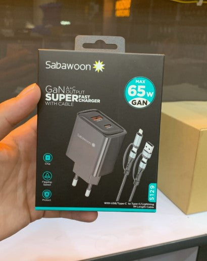 Super-Fast Charger 65W GaN A+C with Cable this charger delivers safe stable and powerful charging with Cable