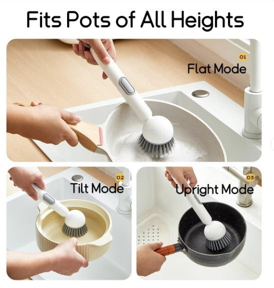 Kitchen Cleaning Adjustable Handle Brush | Soap Dispenser Refillable PET Portable Head for Dishes Pans Pots