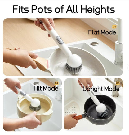 Kitchen Cleaning Adjustable Handle Brush | Soap Dispenser Refillable PET Portable Head for Dishes Pans Pots
