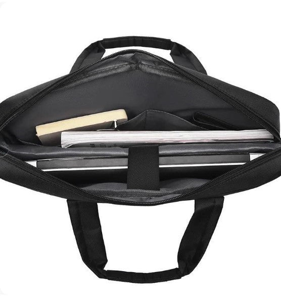 Premium 17-Inch Oxford Fabric Laptop Bag | Spacious Plain Black Waterproof Office Messenger Briefcase