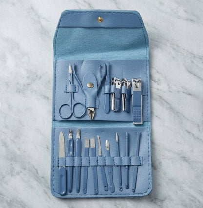 16-Piece Premium Personal Manicure & Pedicure Grooming Kit | Professional Stainless Steel Nail Clippers & Care Set | Travel Case