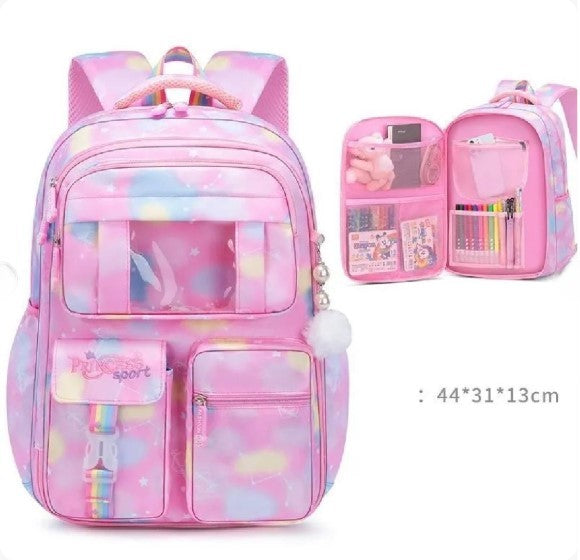 Princess Dream Rainbow School Backpack | Large Capacity Ergonomic Pastel Book Bag for Girls