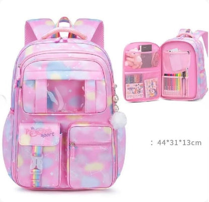 Princess Dream Rainbow School Backpack | Large Capacity Ergonomic Pastel Book Bag for Girls