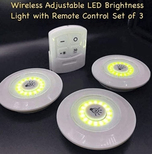 Pack of 3 LED Remote Control Lights | Tap Lights with Self Adhesive for Cabinet | Wardrobe & Kitchen