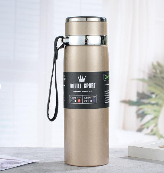 Stainless Steel Sports Bottle with Integrated Carry Strap | Vacuum Insulated | Leak-Proof Lid 800 ML| Random Color