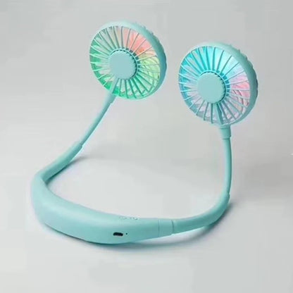 Lazy Portable Silent Neck Fan | Wearable Rechargeable Dual Fan | LED Light & 3-Speed Control