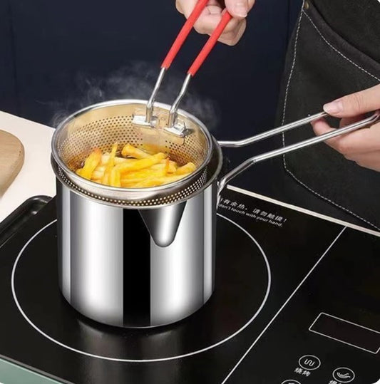 Fryer Frying Pot with Strainer 12ML Capacity | Basket Deep Fryer Pot for Baking Frying Boiling Home Kitchen