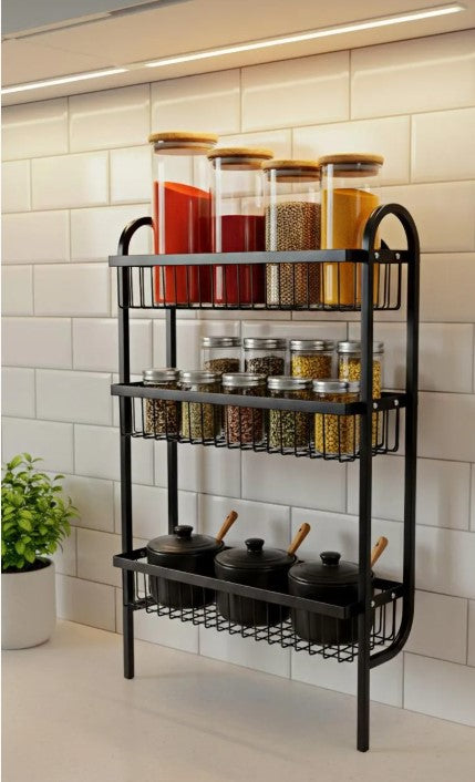 Wall Mounted Spice Rack Black Stainless Steel 3 Tier | DIY Assembly Required (Self Assemble)