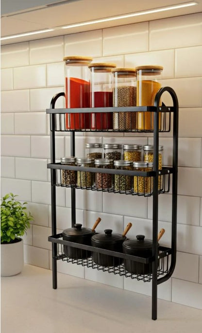 Wall Mounted Spice Rack Black Stainless Steel 3 Tier | DIY Assembly Required (Self Assemble)