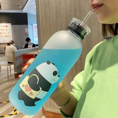 1000ml Korean Bear Panda Big Volume Water Bottle | BPA-Free Leak-Proof Drinkware | Tumbler | Straw